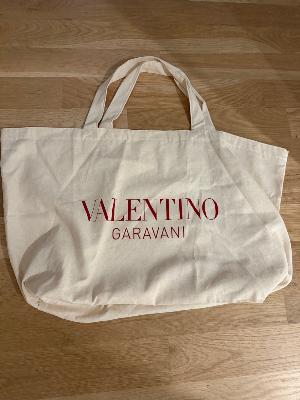 Valentino Garavani Cream Canvas Reusable Tote with Red Logo Print XXL SIZE